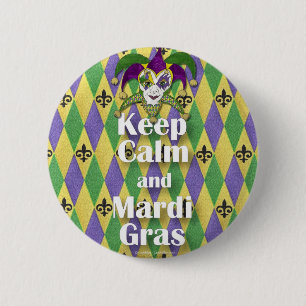 Jester Mask Keep Calm and Mardi Gras 6 Cm Round Badge