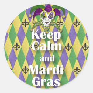 Jester Mask Keep Calm and Mardi Gras Classic Round Sticker