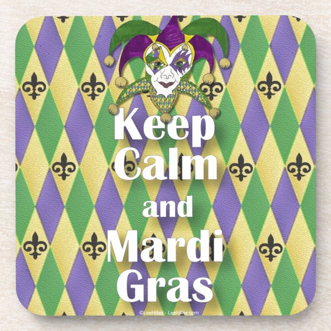 Jester Mask Keep Calm and Mardi Gras Coaster (Front)