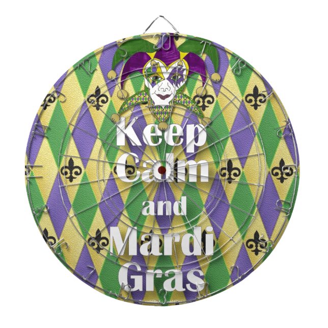 Jester Mask Keep Calm and Mardi Gras Dartboard (Front)