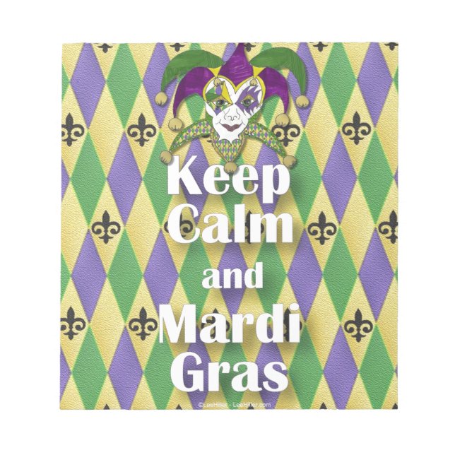 Jester Mask Keep Calm and Mardi Gras Notepad (Front)