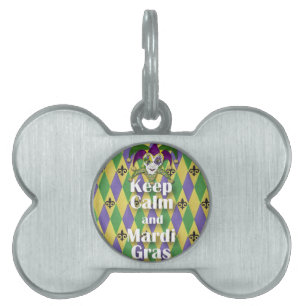 Jester Mask Keep Calm and Mardi Gras Pet ID Tag