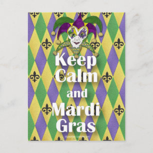 Jester Mask Keep Calm and Mardi Gras Postcard