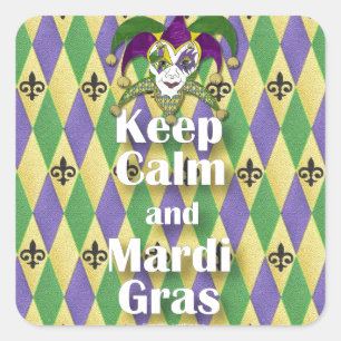 Jester Mask Keep Calm and Mardi Gras Square Sticker