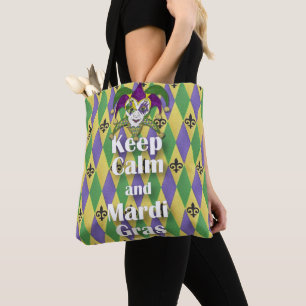 Jester Mask Keep Calm and Mardi Gras Tote Bag