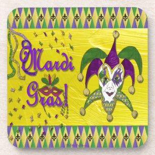 Jester Mask Mardi Gras Harlequin Coaster