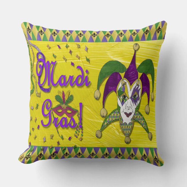 Jester Mask Mardi Gras Harlequin Cushion (Front)