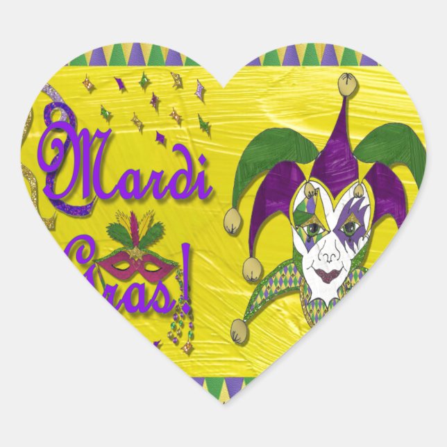 Jester Mask Mardi Gras Harlequin Heart Sticker (Front)