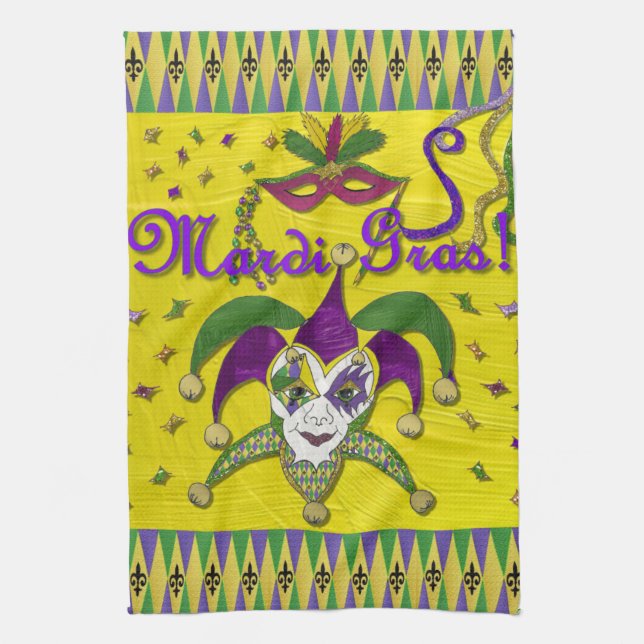 Jester Mask Mardi Gras Harlequin Kitchen Towels (Vertical)