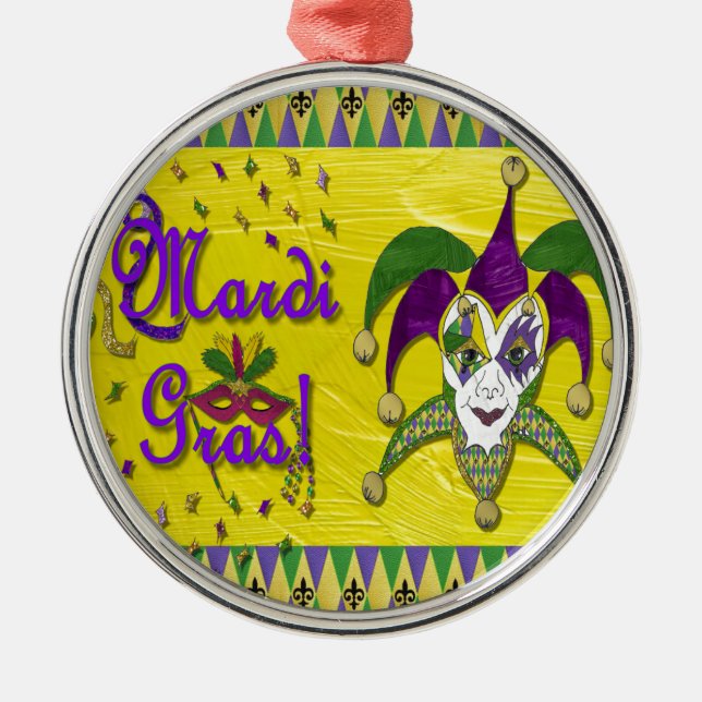 Jester Mask Mardi Gras Harlequin Metal Tree Decoration (Front)
