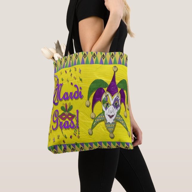 Jester Mask Mardi Gras Harlequin Party Art Print Tote Bag (Close Up)