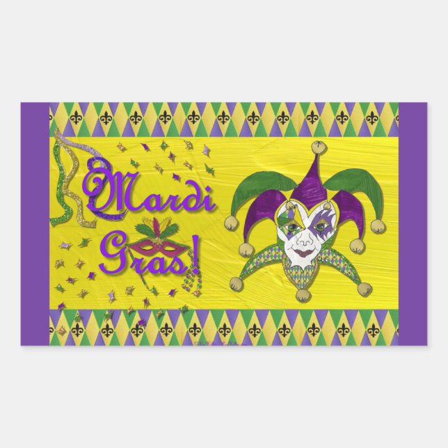 Jester Mask Mardi Gras Harlequin Rectangular Sticker (Front)