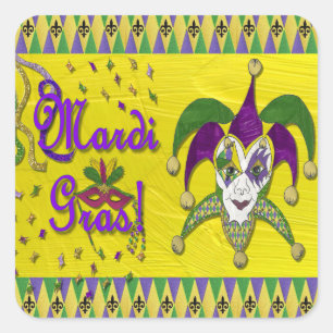 Jester Mask Mardi Gras Harlequin Square Sticker