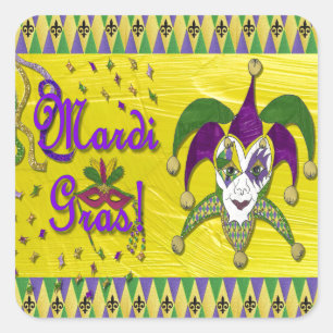 Jester Mask Mardi Gras Harlequin Square Sticker