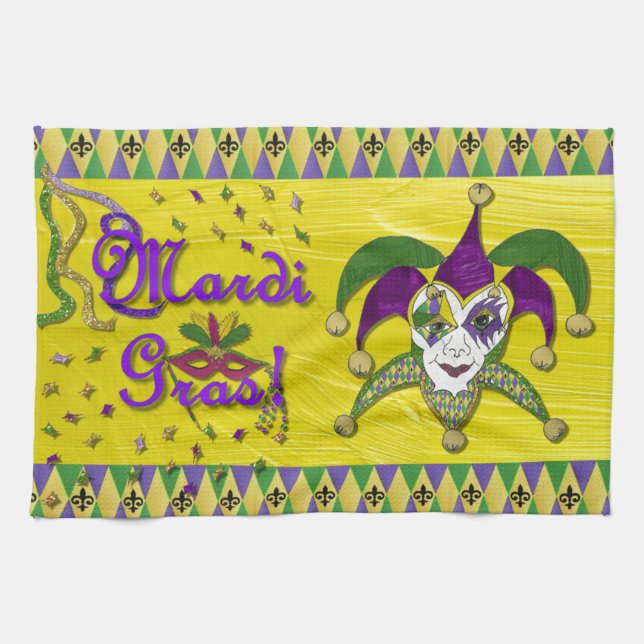 Jester Mask Mardi Gras Harlequin Tea Towel (Horizontal)