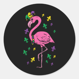 Jester Pink Flamingo Bird Animal Cute Mardi Gras C Classic Round Sticker