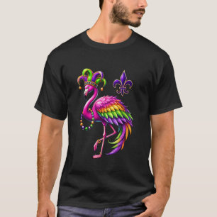 Jester Pink Flamingo Bird Beads Mardi Gras Carniva T-Shirt