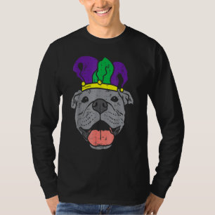 Jester Pitbull Face Mardi Gras Pittie Dog Men Wome T-Shirt