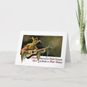 Jester Playing Guitar Vintage New Year's Day Holiday Card