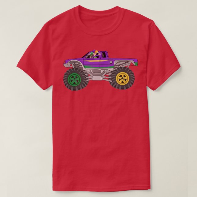 Jester Riding Monster Truck Mardi Gras Cool Masque T-Shirt (Design Front)