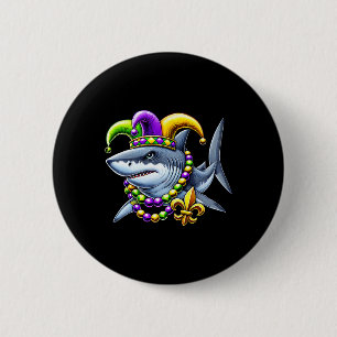 Jester Shark Beads Mardi Gras Carnival Animal Men 6 Cm Round Badge