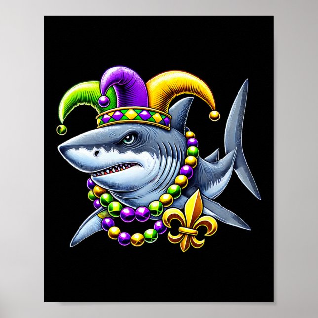 Jester Shark Beads Mardi Gras Carnival Animal Men  Poster (Front)