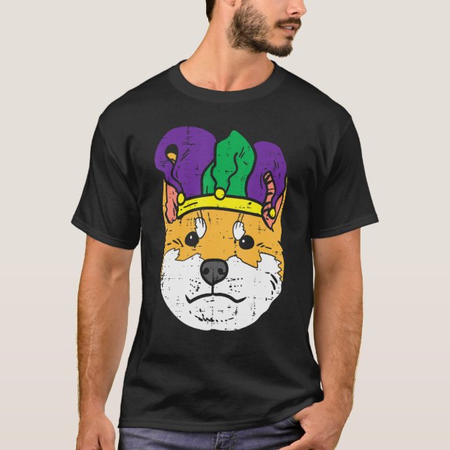 Jester Shiba Inu Face Mardi Gras Japanese Dog Men  T-Shirt (Front)