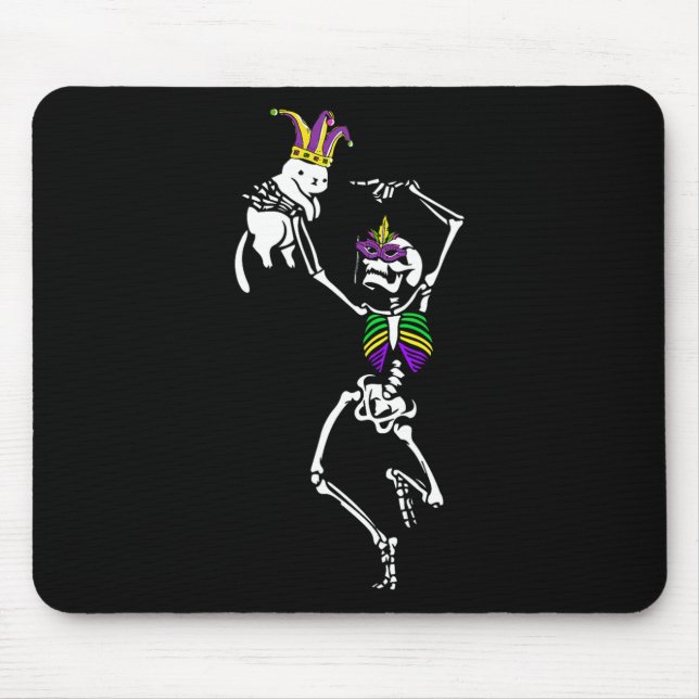 Jester Skeleton Dancing Cat Mardi Gras Mask Carniv Mouse Mat (Front)