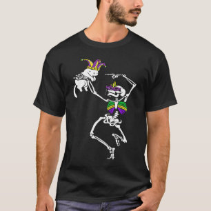 Jester Skeleton Dancing Cat Mardi Gras Mask Carniv T-Shirt