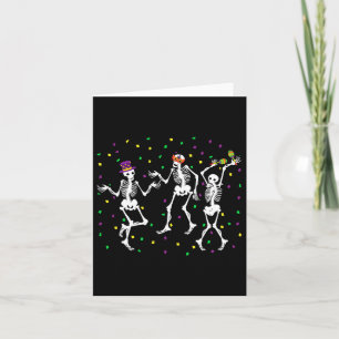 Jester Skeleton Dancing Mardi Gras Bones Carnival Card