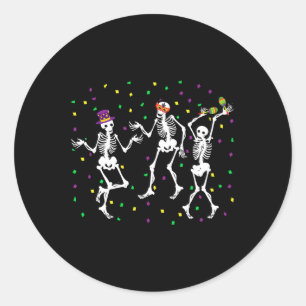 Jester Skeleton Dancing Mardi Gras Bones Carnival  Classic Round Sticker