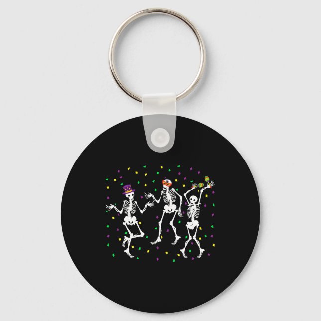 Jester Skeleton Dancing Mardi Gras Bones Carnival  Key Ring (Front)