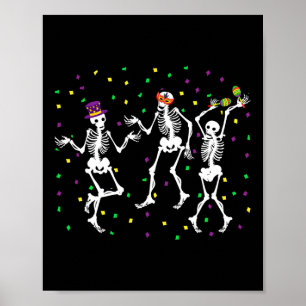 Jester Skeleton Dancing Mardi Gras Bones Carnival  Poster