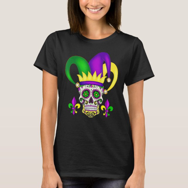Jester Sugar Skull Mardi Gras Party Men Women Kids T-Shirt (Front)