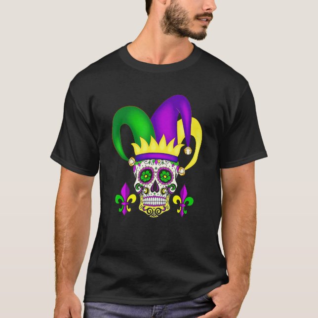 Jester Sugar Skull Mardi Gras Party Men Women Kids T-Shirt (Front)
