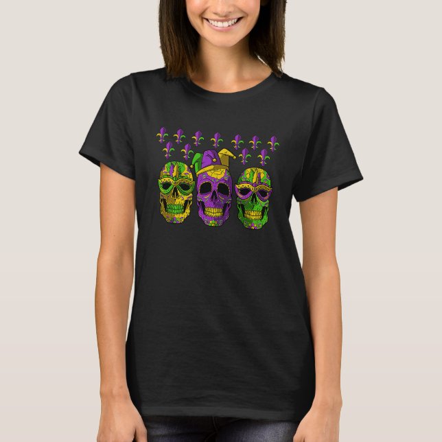 Jester Sugar Skull Mardi Gras Skeleton Carnival Pa T-Shirt (Front)