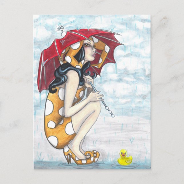 Jester With Umbrella + Rubber Ducky Art Postcard (Front)