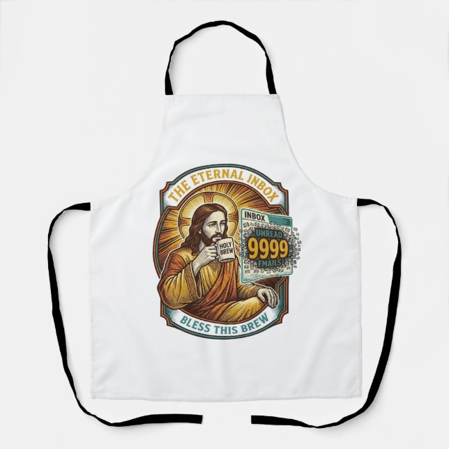 Jesus 9999 Unread Emails Inbox Zero Office Humor_1 Apron (Front)