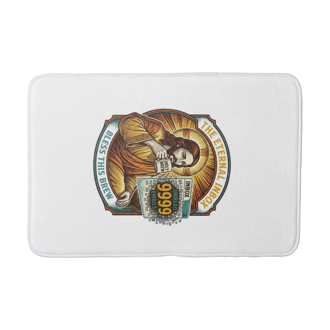 Jesus 9999 Unread Emails Inbox Zero Office Humor_1 Bath Mat (Front)