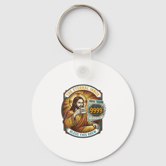 Jesus 9999 Unread Emails Inbox Zero Office Humor_1 Key Ring (Front)