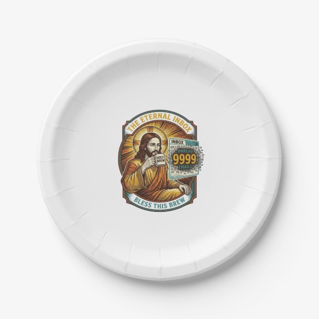 Jesus 9999 Unread Emails Inbox Zero Office Humor_1 Paper Plate (Front)