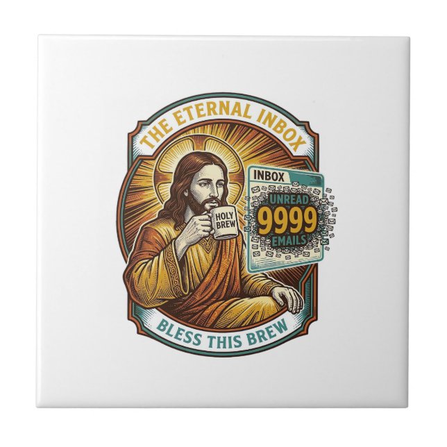 Jesus 9999 Unread Emails Inbox Zero Office Humor_1 Tile (Front)