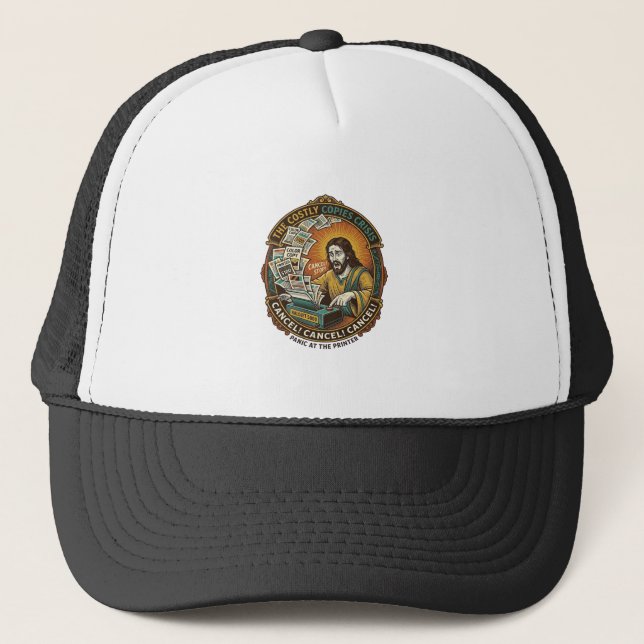 Jesus Accidental 100 Colour Copies Printer Mistake Trucker Hat (Front)