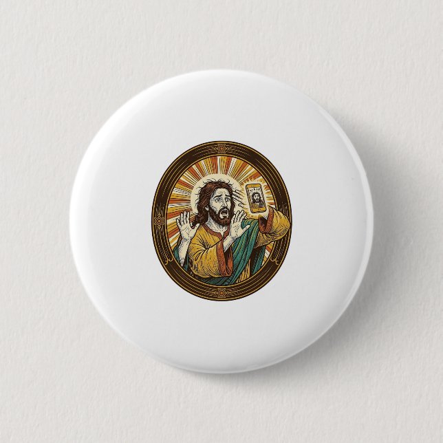 Jesus Accidental Front Camera Double Chin Selfie E 6 Cm Round Badge (Front)