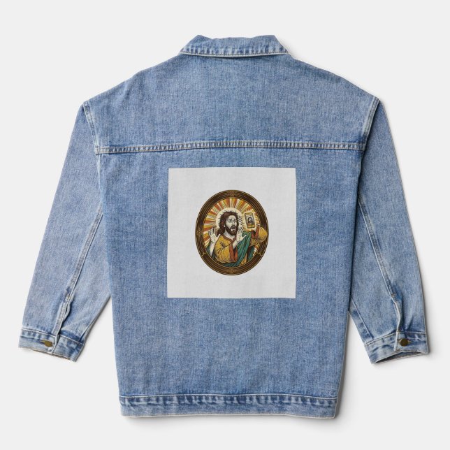 Jesus Accidental Front Camera Double Chin Selfie E Denim Jacket (Back)