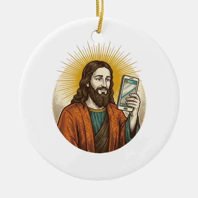 Jesus Accidental Video Instead Of Photo Camera Fai Ceramic Tree Decoration (Front)