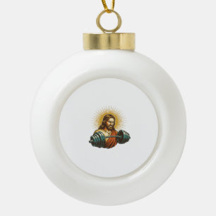 Jesus Accidentally Adding Too Much Weight Gym Fail Ceramic Ball Christmas Ornament