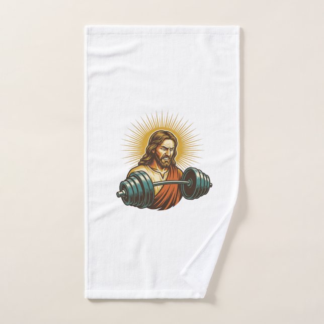 Jesus Accidentally Adding Too Much Weight Gym Fail Hand Towel (Hand Towel)