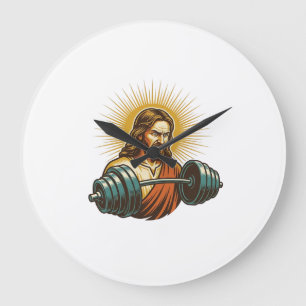 Jesus Accidentally Adding Too Much Weight Gym Fail Large Clock