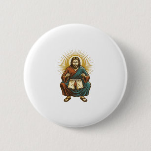 Jesus Adjusting Uncomfortable Wedgie Mid Squat Gym 6 Cm Round Badge